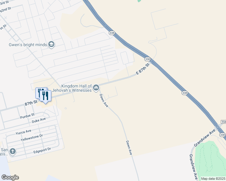 map of restaurants, bars, coffee shops, grocery stores, and more near 1800 87th Street in Odessa