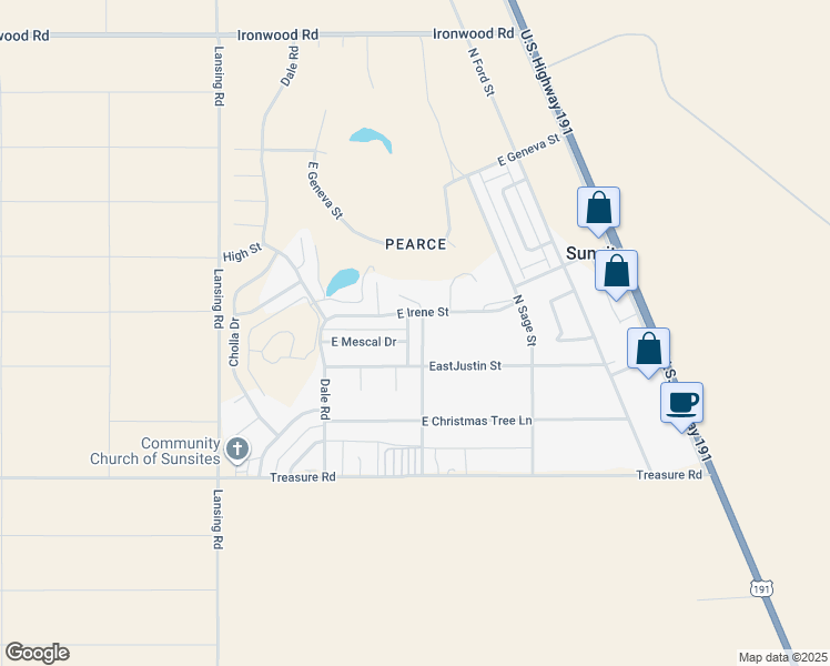 map of restaurants, bars, coffee shops, grocery stores, and more near 1101 East Irene Street in Cochise County