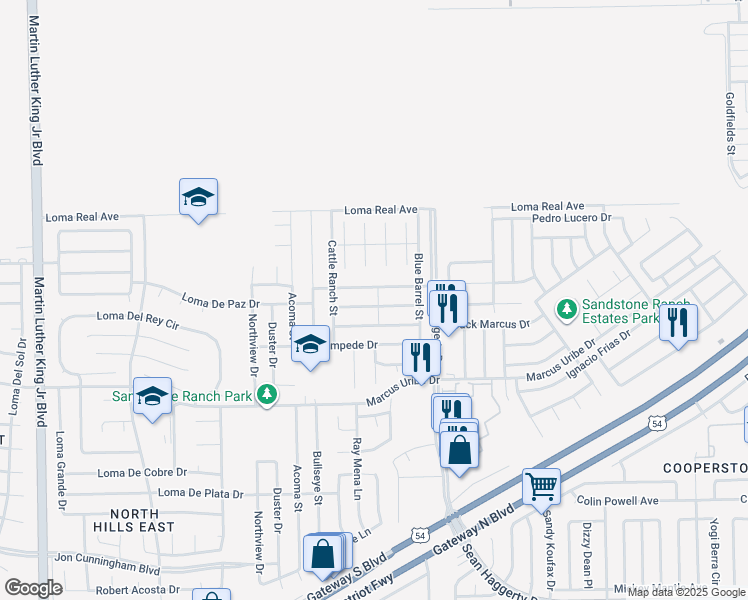 map of restaurants, bars, coffee shops, grocery stores, and more near 4945 Silver Ranch Avenue in El Paso