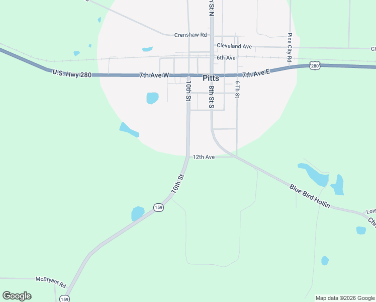 map of restaurants, bars, coffee shops, grocery stores, and more near Georgia 159 in Pitts