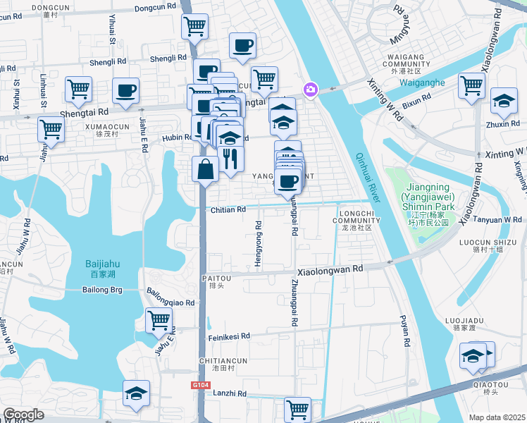map of restaurants, bars, coffee shops, grocery stores, and more near 32 Chi Tian Lu in Nan Jing Shi