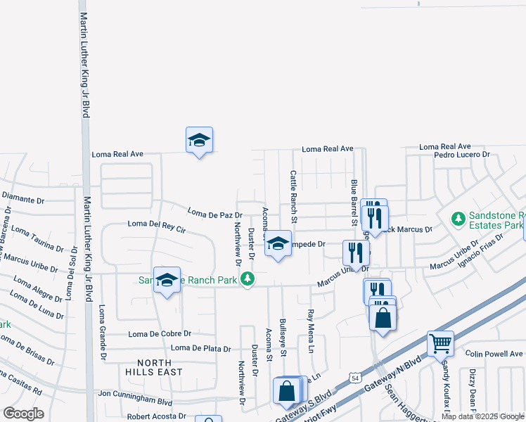 map of restaurants, bars, coffee shops, grocery stores, and more near 4833 Loma De Paz Drive in El Paso