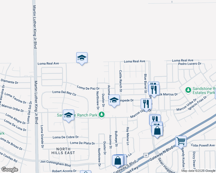 map of restaurants, bars, coffee shops, grocery stores, and more near 4833 Loma De Paz Drive in El Paso