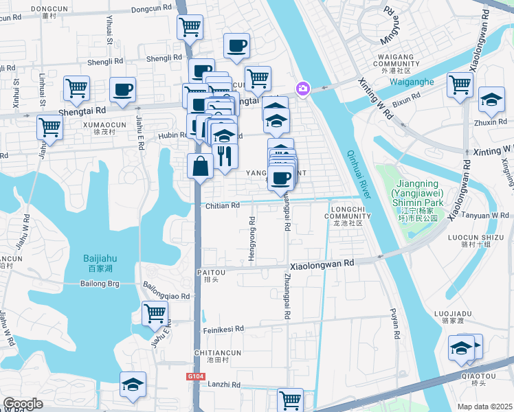 map of restaurants, bars, coffee shops, grocery stores, and more near 32 Chi Tian Lu in Nan Jing Shi
