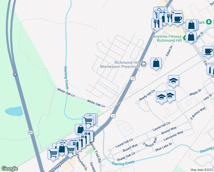 map of restaurants, bars, coffee shops, grocery stores, and more near 100 Perry Drive in Richmond Hill