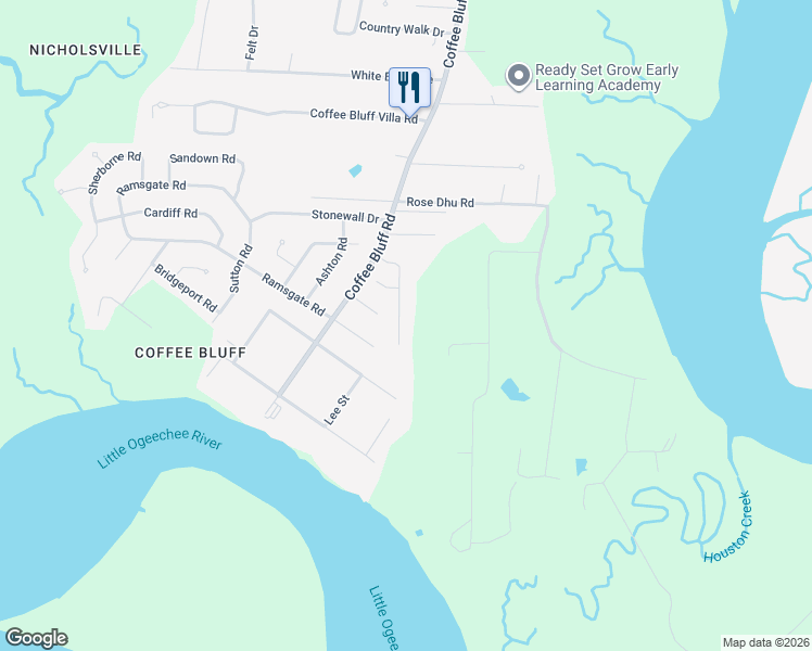 map of restaurants, bars, coffee shops, grocery stores, and more near 122 Rose Dhu Way in Savannah