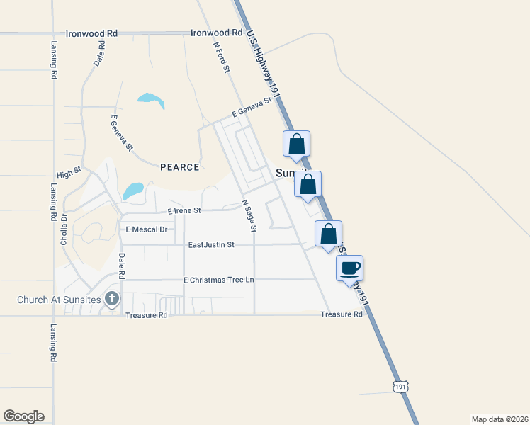 map of restaurants, bars, coffee shops, grocery stores, and more near 215 Klassen Court in Cochise County