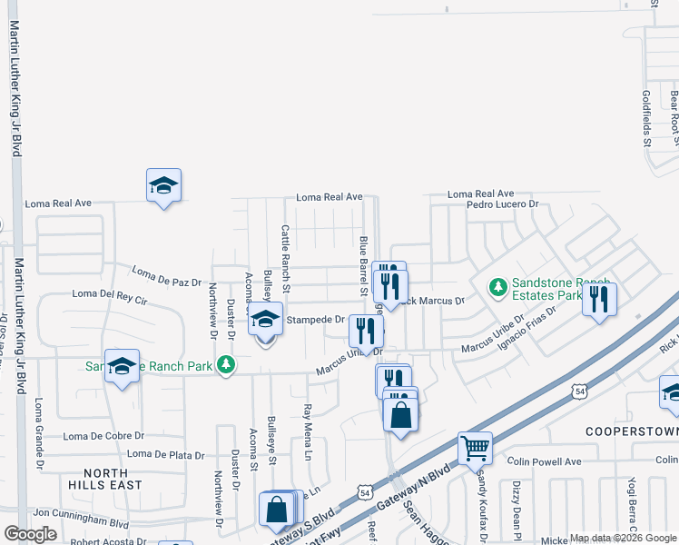 map of restaurants, bars, coffee shops, grocery stores, and more near 5016 Copper Ranch Avenue in El Paso