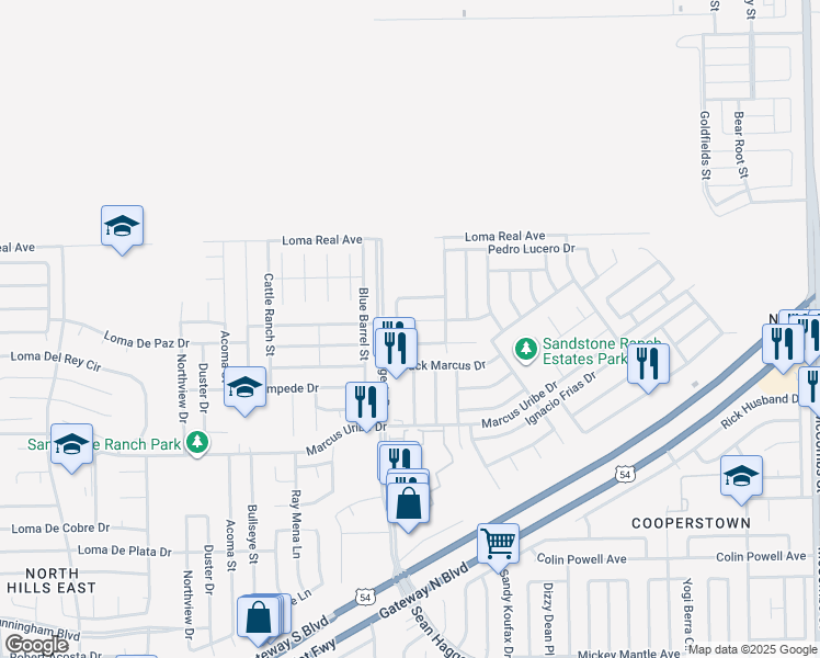 map of restaurants, bars, coffee shops, grocery stores, and more near 5320 Ignacio Almanzar Lane in El Paso