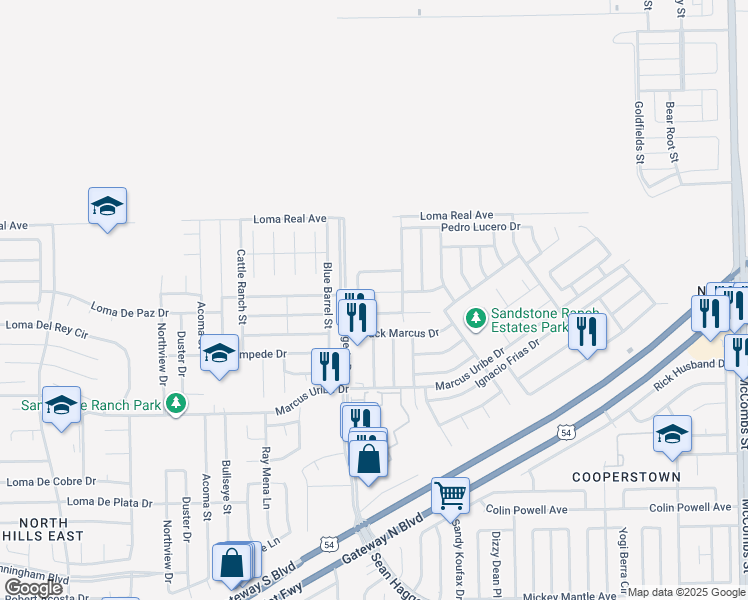 map of restaurants, bars, coffee shops, grocery stores, and more near 5320 Ignacio Almanzar Lane in El Paso
