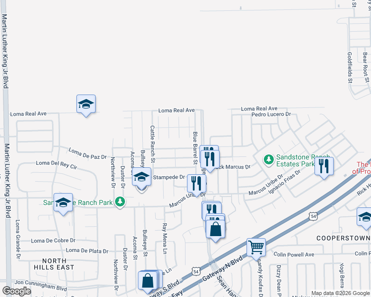 map of restaurants, bars, coffee shops, grocery stores, and more near 5016 Copper Ranch Avenue in El Paso