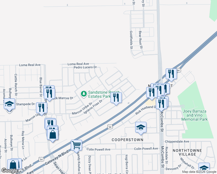 map of restaurants, bars, coffee shops, grocery stores, and more near 11409 Mike Vane Drive in El Paso