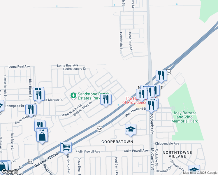 map of restaurants, bars, coffee shops, grocery stores, and more near 5521 Ignacio Frias Drive in El Paso