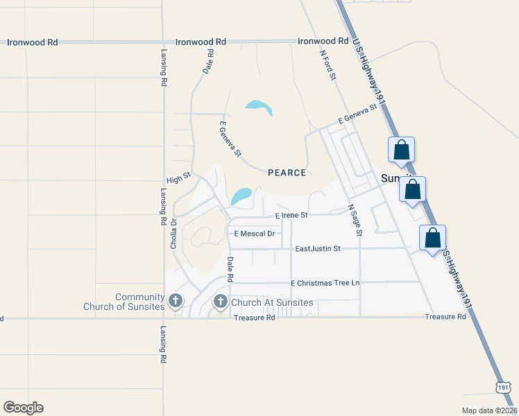 map of restaurants, bars, coffee shops, grocery stores, and more near 1025 Irene Cir in Pearce