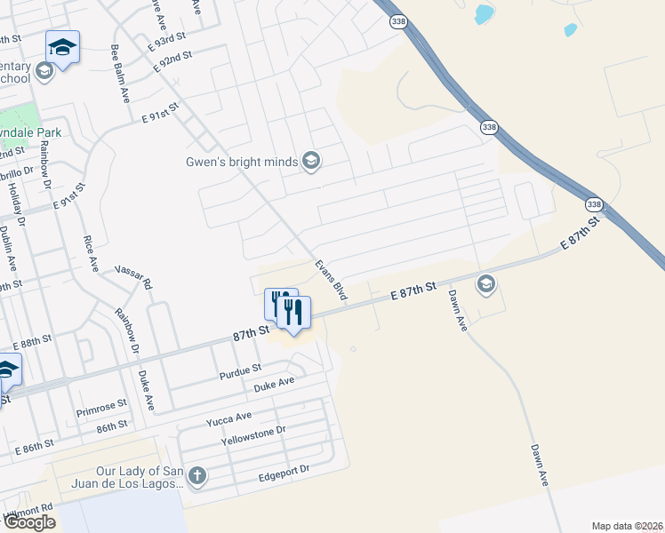 map of restaurants, bars, coffee shops, grocery stores, and more near 1750 87th Street in Odessa