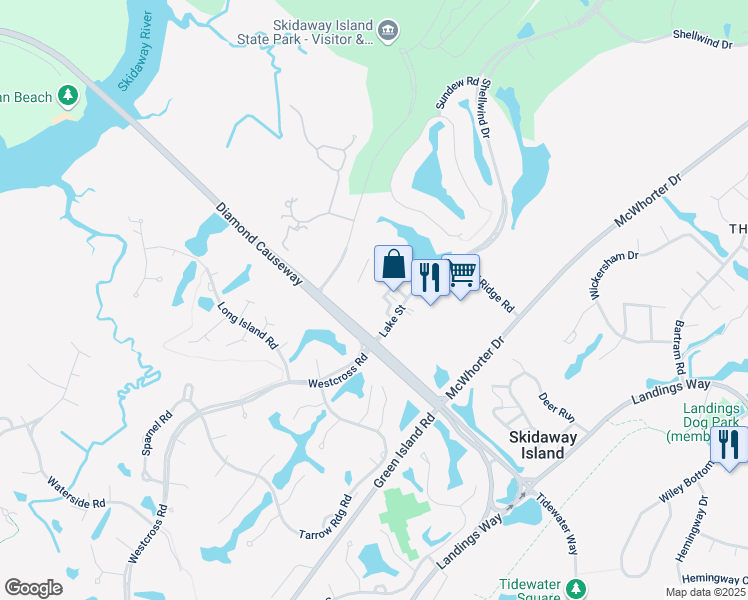 map of restaurants, bars, coffee shops, grocery stores, and more near 1 Commerce Street in Savannah