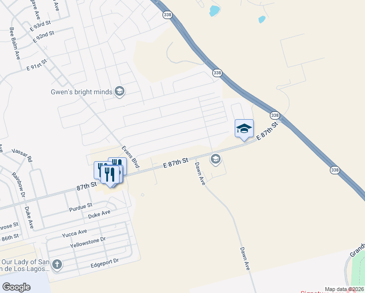 map of restaurants, bars, coffee shops, grocery stores, and more near 1802 Canal Street in Odessa