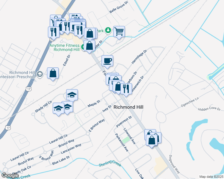 map of restaurants, bars, coffee shops, grocery stores, and more near 31 Constitution Way in Richmond Hill