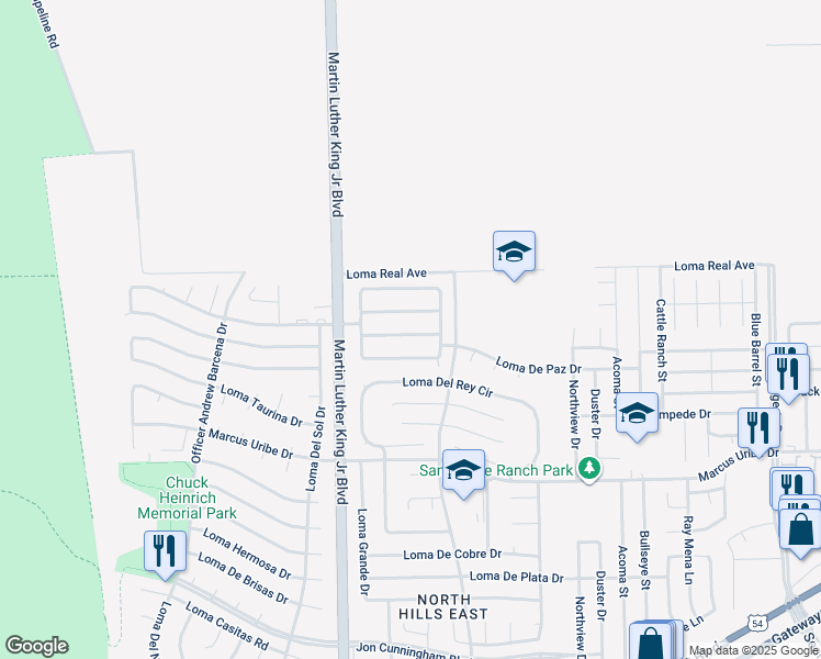map of restaurants, bars, coffee shops, grocery stores, and more near 4545 Loma Canada Court in El Paso