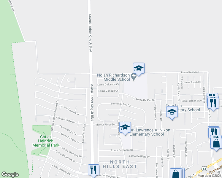 map of restaurants, bars, coffee shops, grocery stores, and more near 4556 Loma Colorada Court in El Paso
