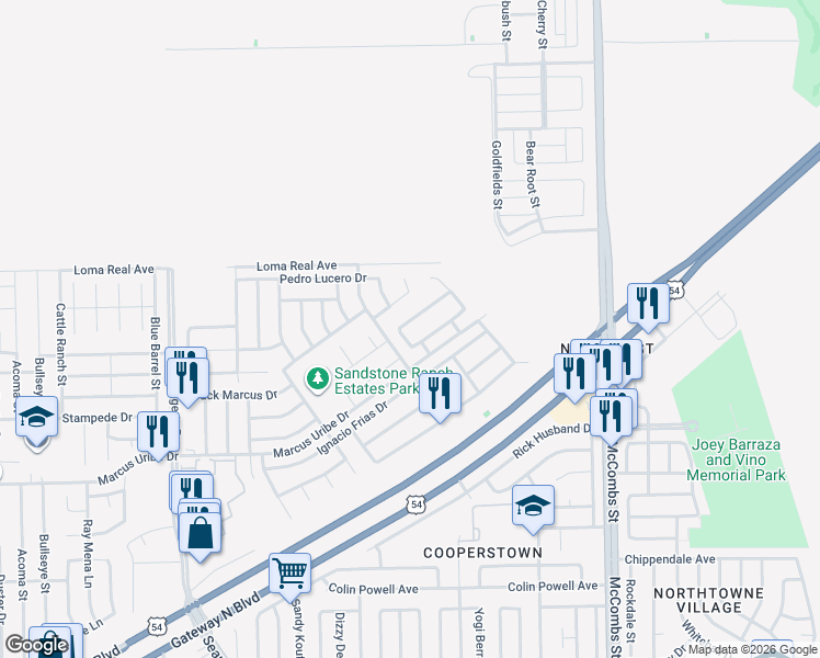 map of restaurants, bars, coffee shops, grocery stores, and more near 5533 Mike Vane Drive in El Paso
