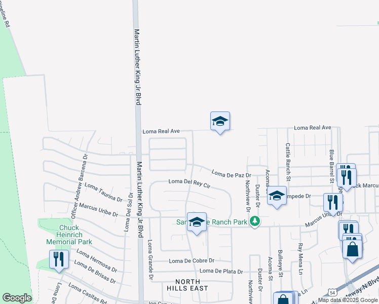 map of restaurants, bars, coffee shops, grocery stores, and more near 11340 Loma Linda Circle in El Paso