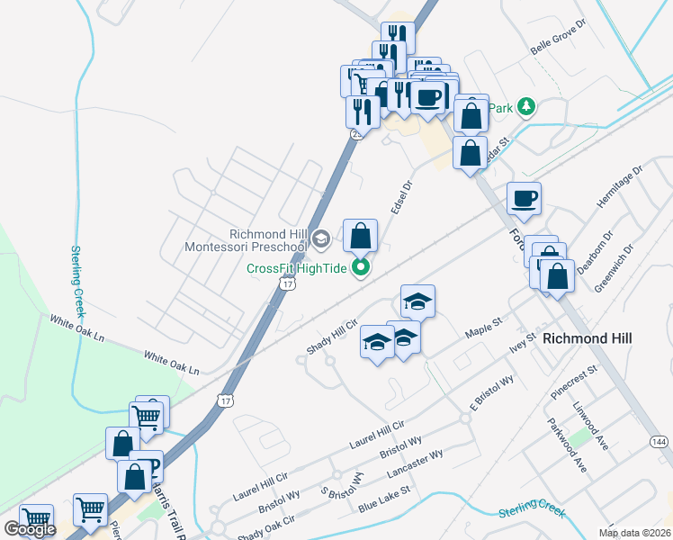 map of restaurants, bars, coffee shops, grocery stores, and more near 518 Edsel Drive in Richmond Hill
