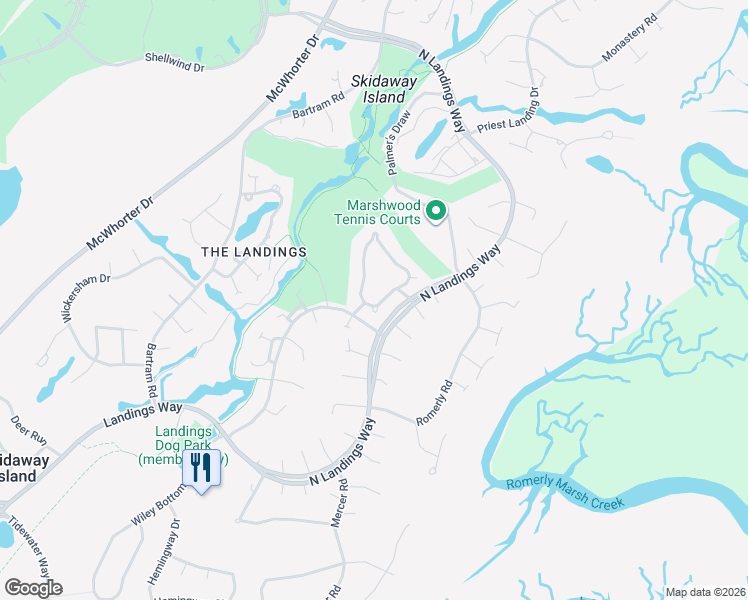 map of restaurants, bars, coffee shops, grocery stores, and more near 45 Village Green Circle in Savannah