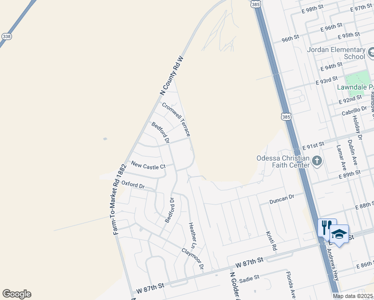 map of restaurants, bars, coffee shops, grocery stores, and more near 9225-9227 Cromwell Terrace in Odessa