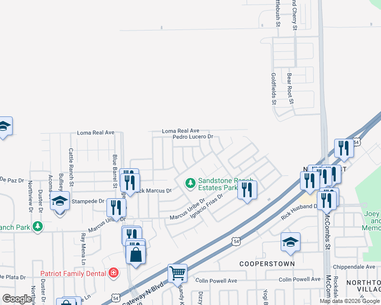 map of restaurants, bars, coffee shops, grocery stores, and more near 11521 Fito Molina Lane in El Paso