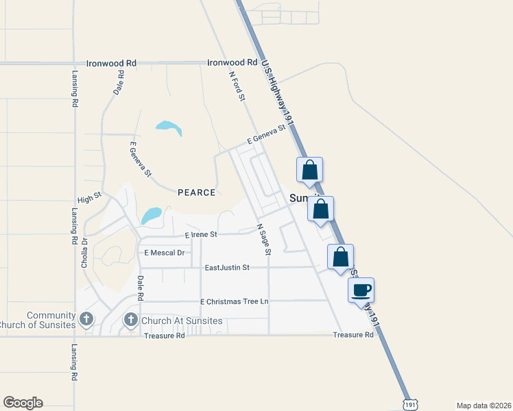 map of restaurants, bars, coffee shops, grocery stores, and more near 304 North Sage Street in Sunsites