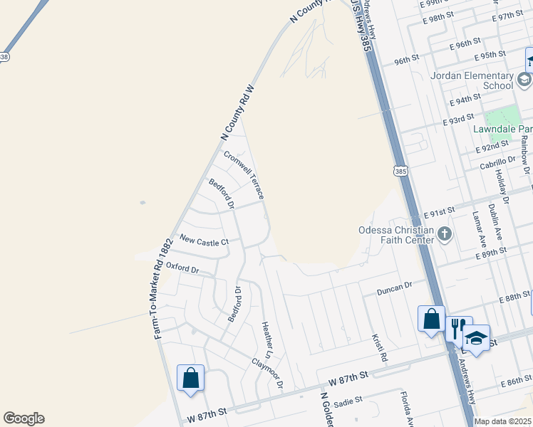 map of restaurants, bars, coffee shops, grocery stores, and more near 9225 Cromwell Terrace in Odessa