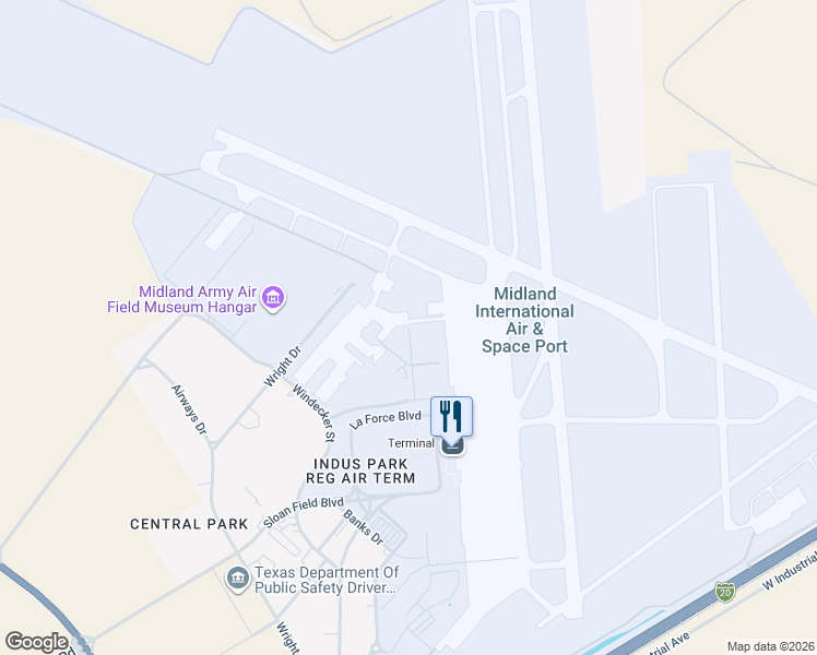 map of restaurants, bars, coffee shops, grocery stores, and more near Pliska Drive in Midland