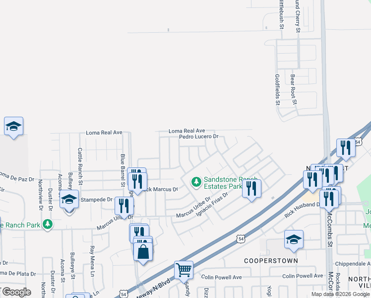 map of restaurants, bars, coffee shops, grocery stores, and more near 11536 Porfirio Payan Drive in El Paso
