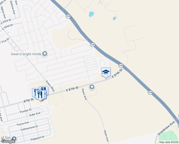 map of restaurants, bars, coffee shops, grocery stores, and more near 1802 Canal Street in Odessa