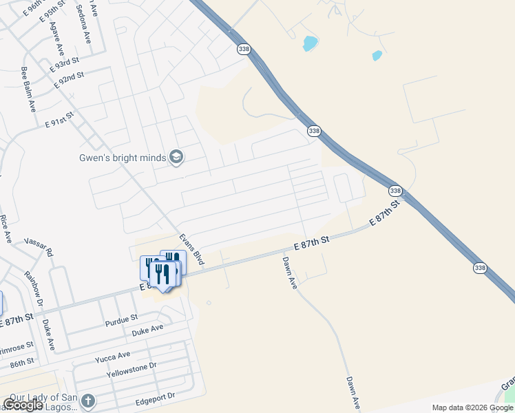 map of restaurants, bars, coffee shops, grocery stores, and more near Big Easy Street in Odessa