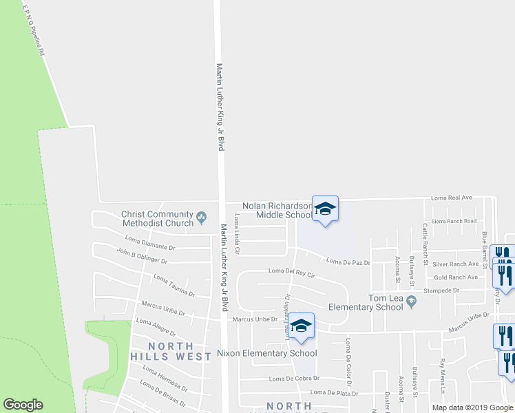 map of restaurants, bars, coffee shops, grocery stores, and more near 4625 Loma Linda Circle in El Paso