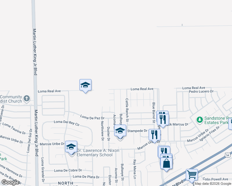 map of restaurants, bars, coffee shops, grocery stores, and more near 4833 Rancho Feliz Court in El Paso