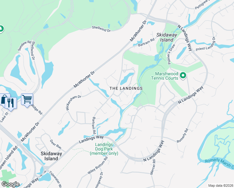map of restaurants, bars, coffee shops, grocery stores, and more near 6 McEachern Court in Savannah