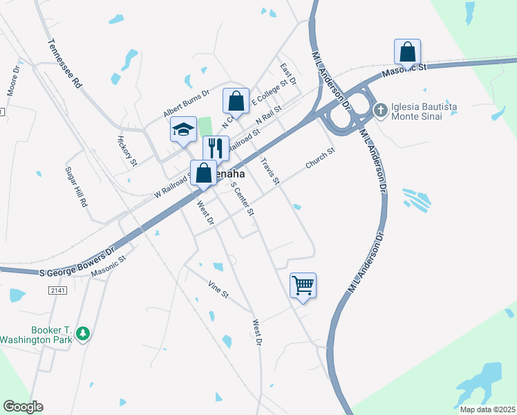 map of restaurants, bars, coffee shops, grocery stores, and more near 160 Church Street in Tenaha