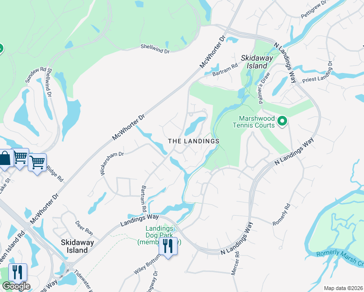 map of restaurants, bars, coffee shops, grocery stores, and more near 6 McEachern Court in Savannah
