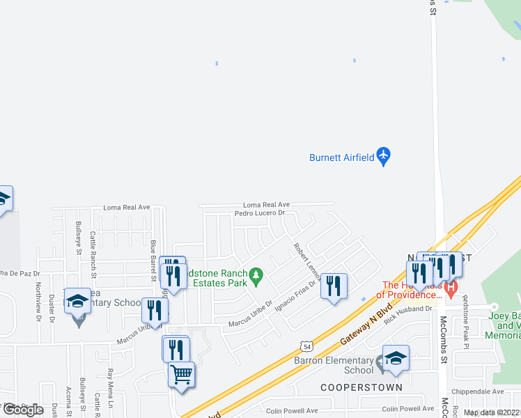 map of restaurants, bars, coffee shops, grocery stores, and more near 5441 Pedro Lucero Drive in El Paso