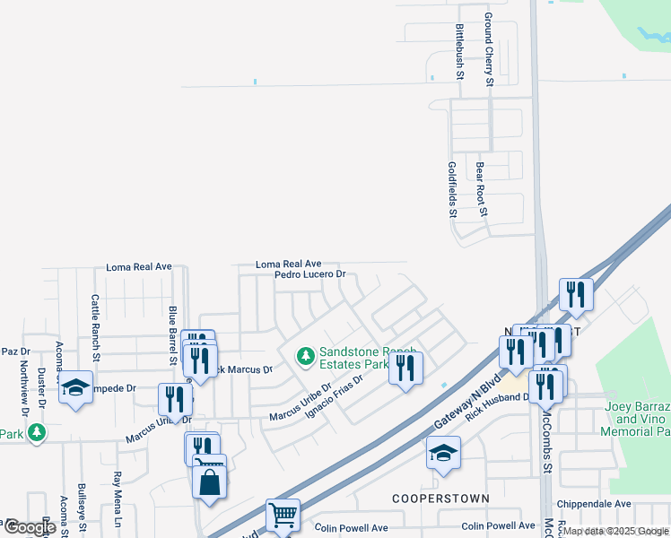 map of restaurants, bars, coffee shops, grocery stores, and more near 5469 Pedro Lucero Drive in El Paso