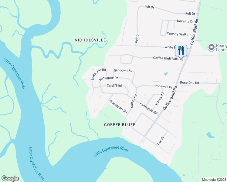 map of restaurants, bars, coffee shops, grocery stores, and more near 37 Ramsgate Road in Savannah