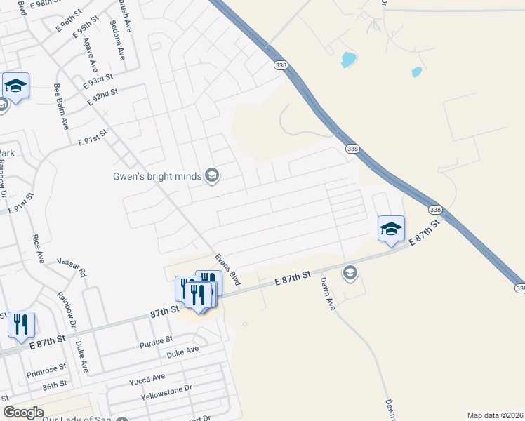 map of restaurants, bars, coffee shops, grocery stores, and more near 1225 Big Easy Street in Odessa