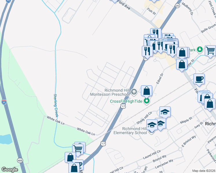 map of restaurants, bars, coffee shops, grocery stores, and more near 190 Red Oak Drive in Richmond Hill
