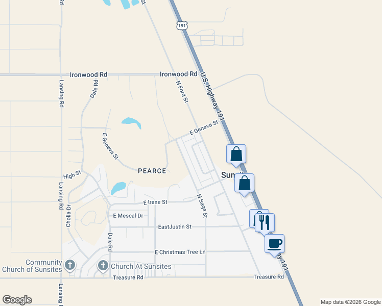 map of restaurants, bars, coffee shops, grocery stores, and more near 317 East Flynn Jans Court in Sunsites