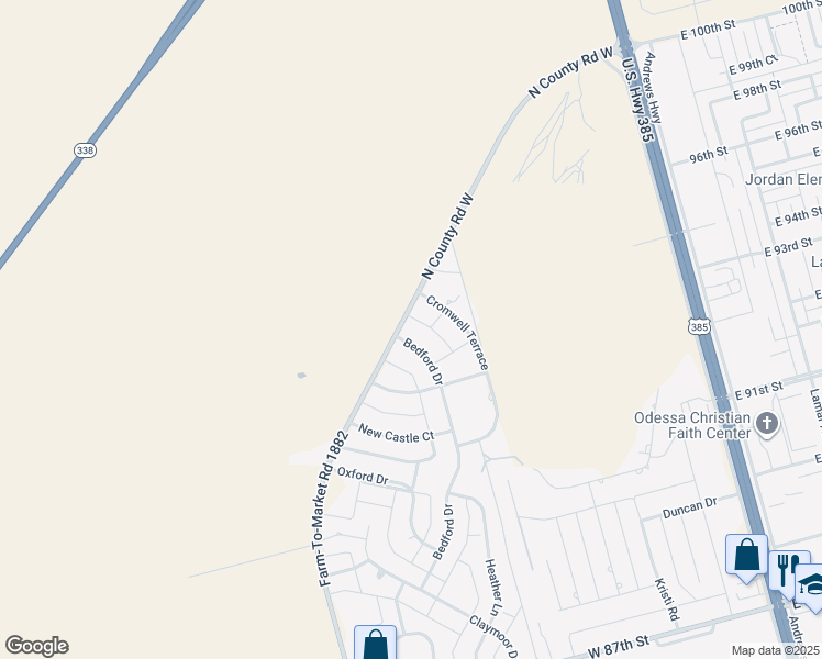 map of restaurants, bars, coffee shops, grocery stores, and more near 9415 Cromwell Terrace in Odessa