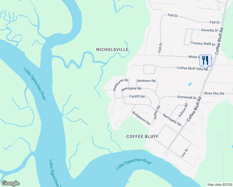 map of restaurants, bars, coffee shops, grocery stores, and more near 13 Sherborne Road in Savannah