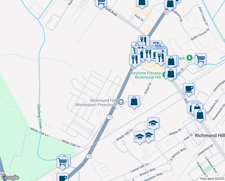 map of restaurants, bars, coffee shops, grocery stores, and more near 590 Canyon Oak Loop in Richmond Hill